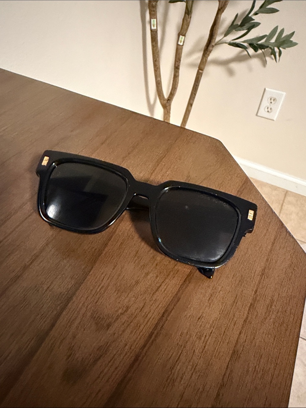 Louis Vuitton Black Square Sunglasses with Gold Accents
